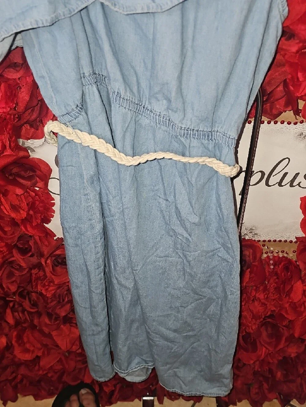 Justice Light Blue One-Shoulder Ruffle Dress with Braided Belt Size 14